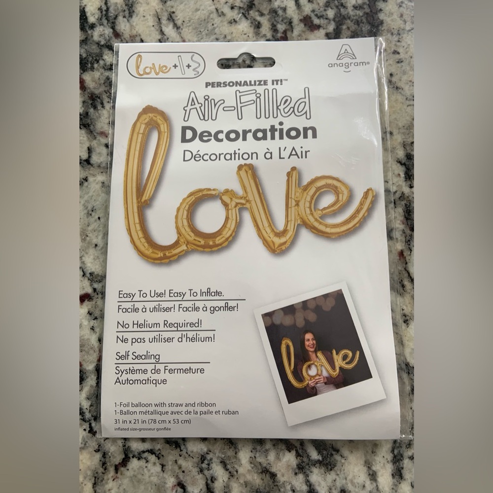 Anagram "Love" Gold Air-Filled Balloon- BNWT